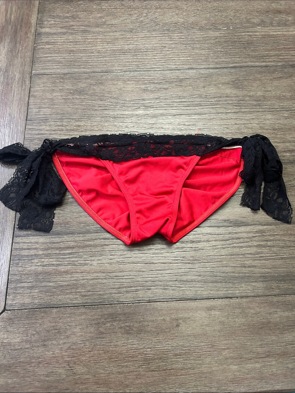 Peaches Uniforms Red Bikini Bottoms with Black Lace Ties